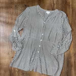J. Jill Grey White Striped Long Blouse